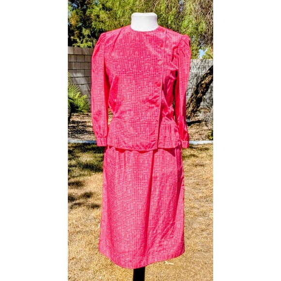 1980s Graphic Charles Bianco Italian Collection 2pc Sz6 Petite L/S Dress Set EUC - Picture 1 of 8